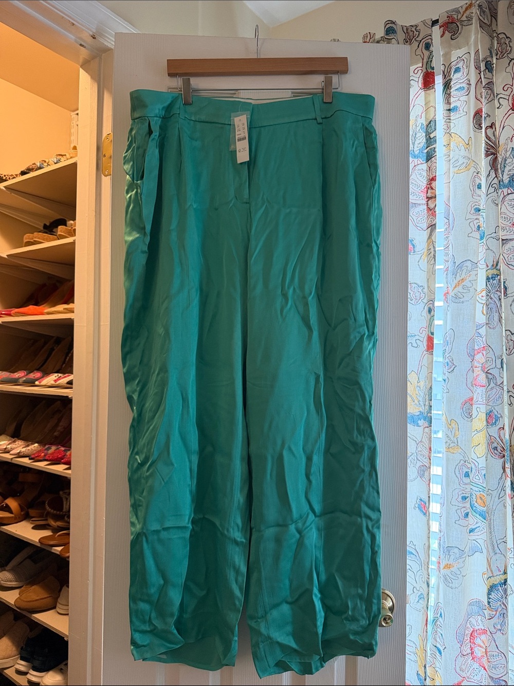 J. Crew Teal Wide-Leg Satin Pants